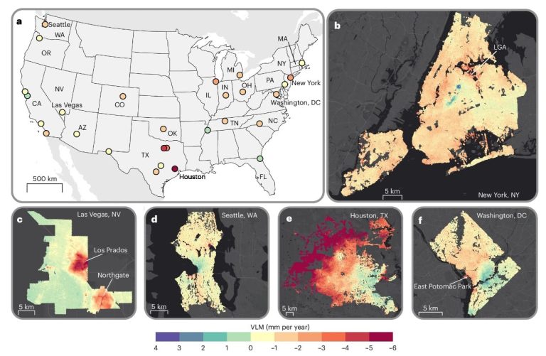 Города Соединенных Штатов тонут до 10 мм в год