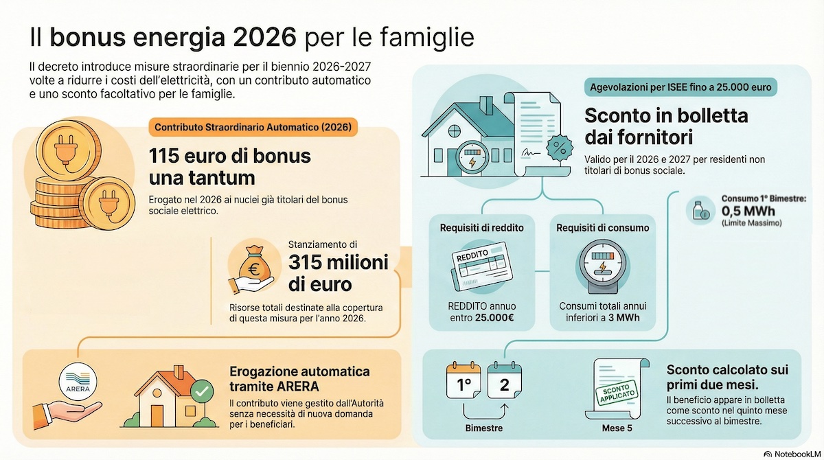 Bonus Energia 2026: chi avrà diritto ai 115 € e chi allo sconto in bolletta?