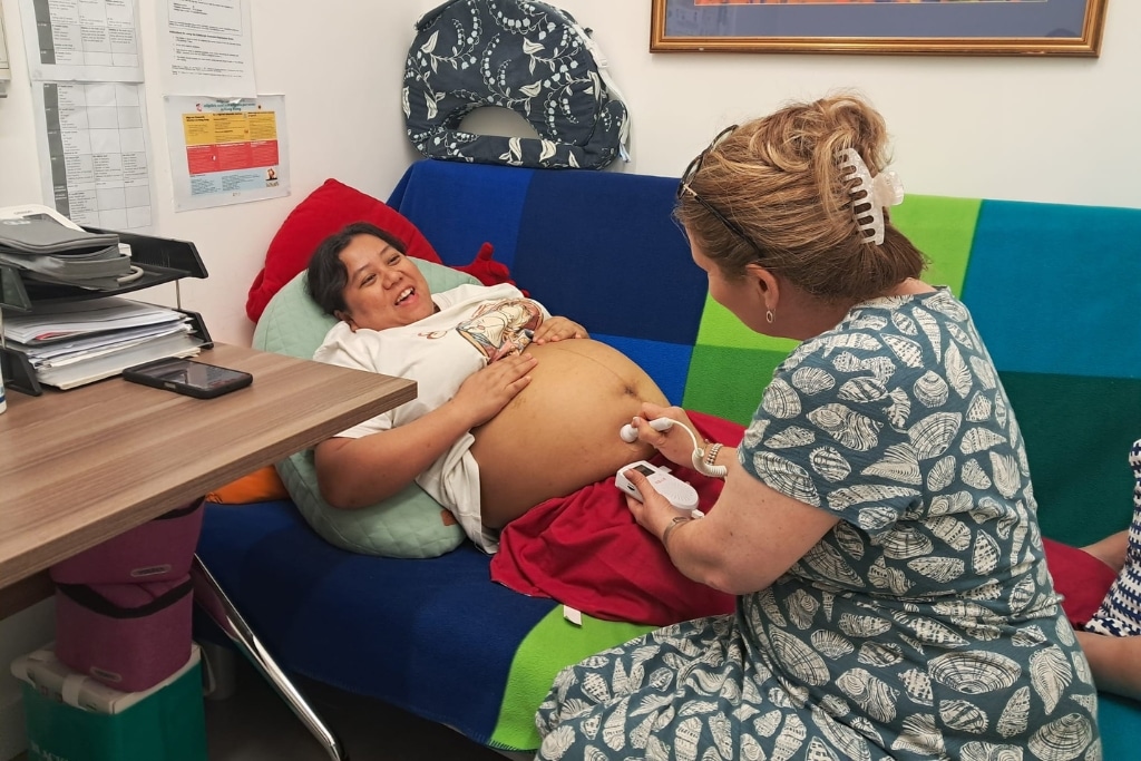 Pregnant client getting a check-up from senior healthcare manager Marcella King at PathFinders healthcentre, Monday 22 June 2026.