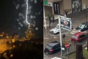 Сильнейший ливень в Неаполитанском регионе: затоплены улицы и плавающие автомобили — на острове Искья молния повредила купол церкви XVII века